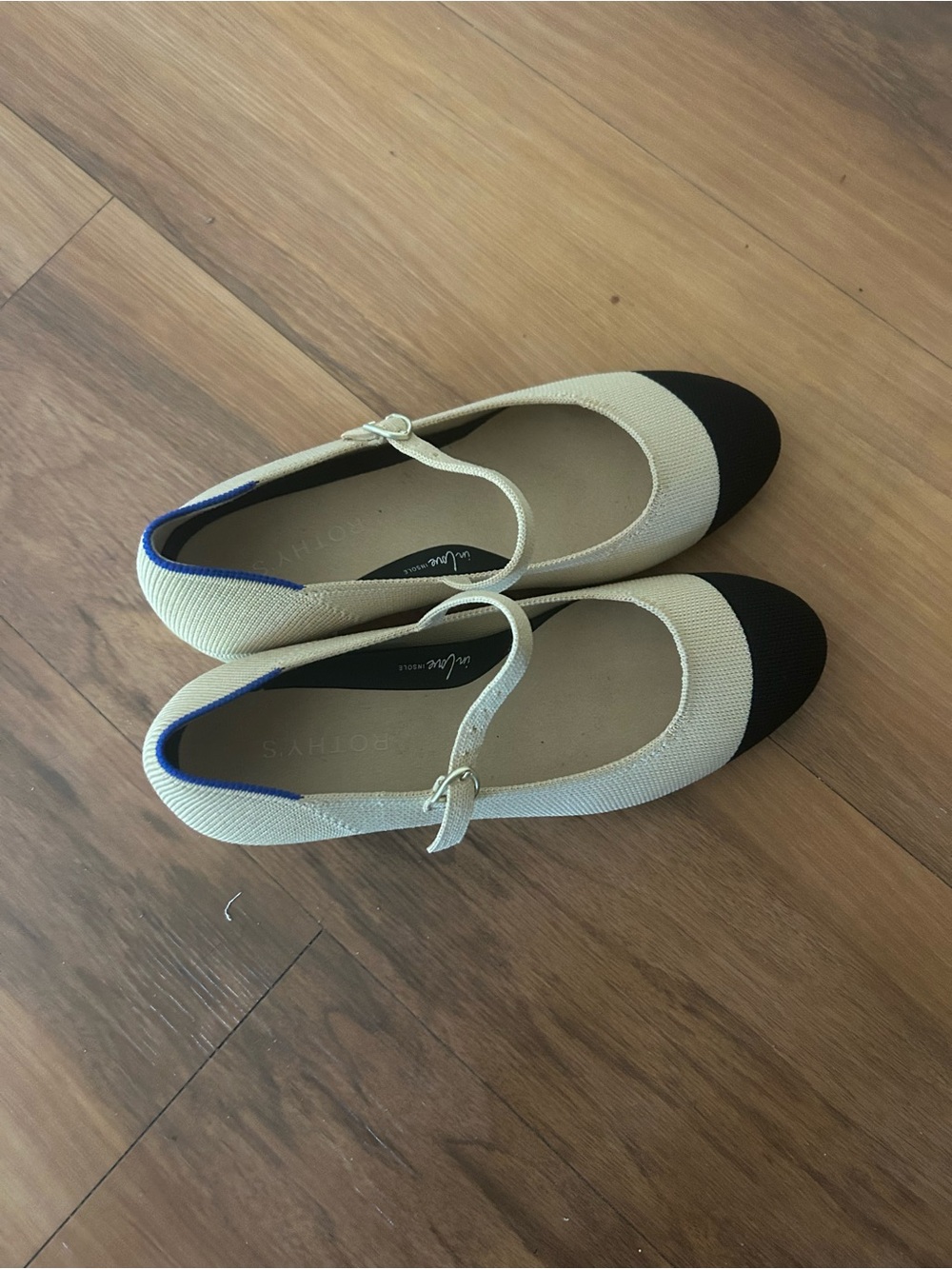 Mary Jane Two-Tone Pumps - Beige with Black Cap Toe
